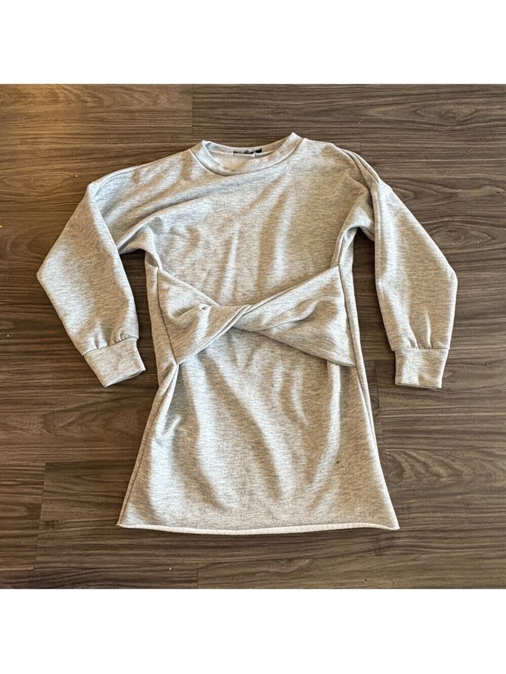 Boohoo Gray Long Sleeve Mini Dress with Front Knot Tie Details
